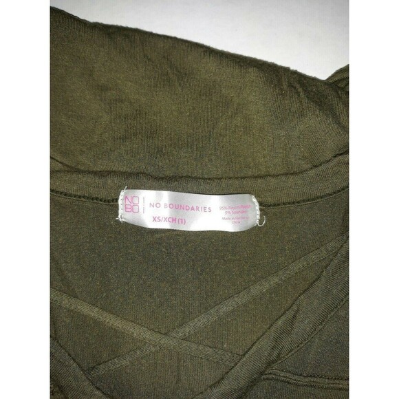 No Boundaries Olive Green Top Shirt Short Sleeve V-Neck Baseball T-shirt XS - Picture 2 of 2